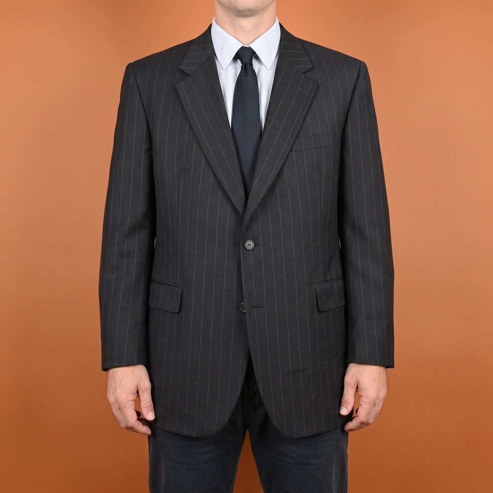 Jos. A. Bank Suit Jacket Mens 44L Signature Collection Gray Pinstripe Wool EUC